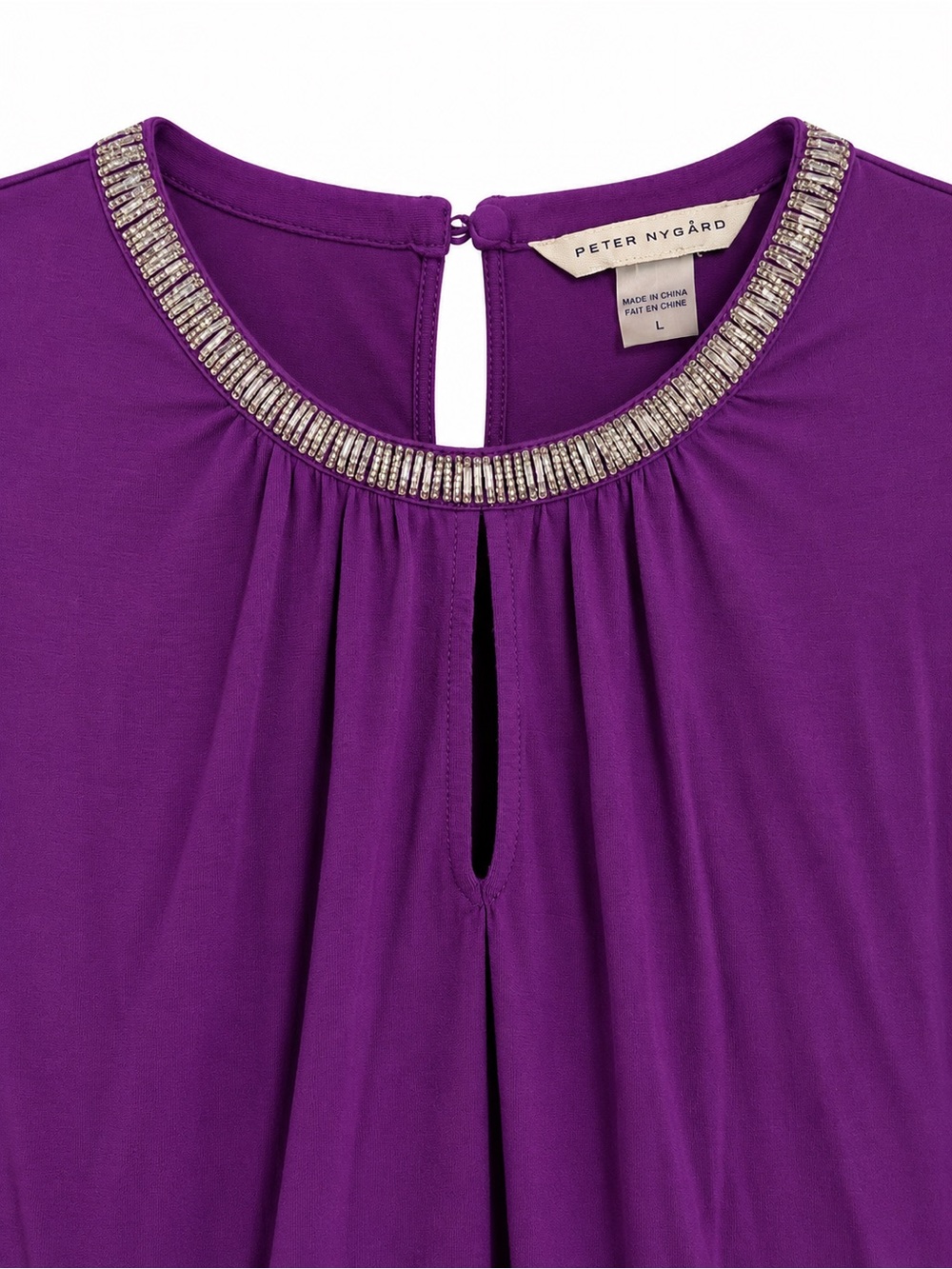 Peter Nygård Purple Sleeveless Top with Rhinestone Keyhole Neckline – Size L